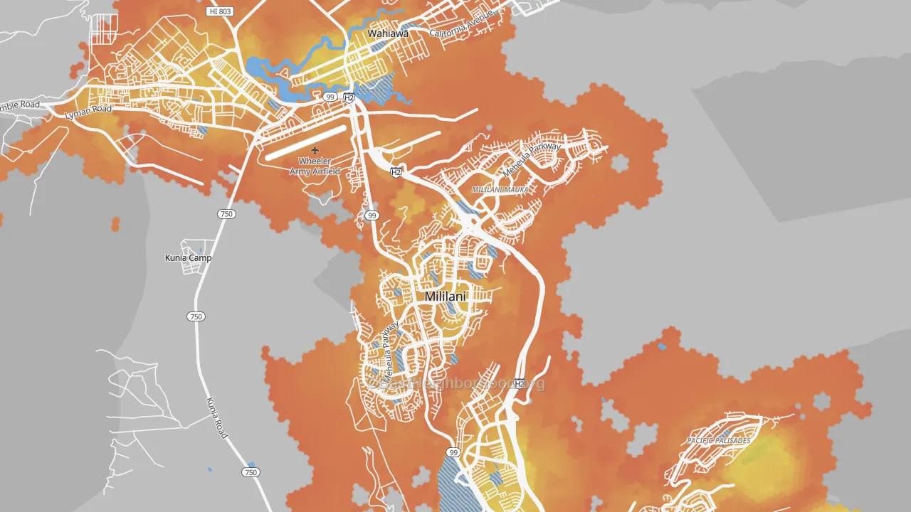 Bike Grade map of 96789, HI