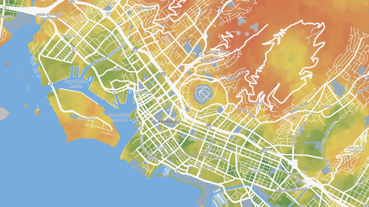 Bike Grade map of 96813, HI