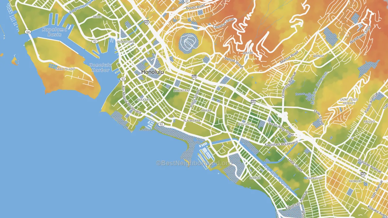 Bike Grade map of 96814, HI