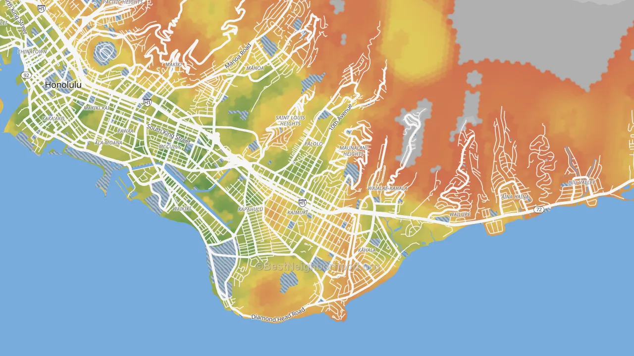 Bike Grade map of 96816, HI