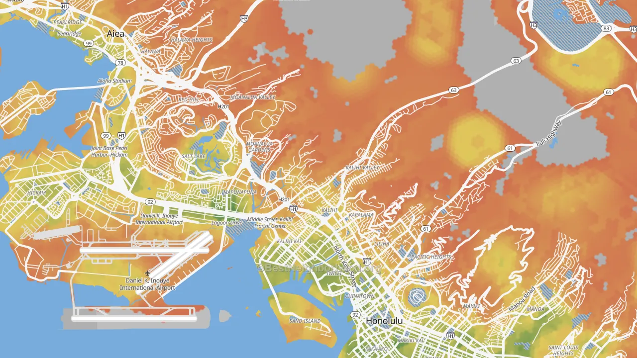 Bike Grade map of 96819, HI