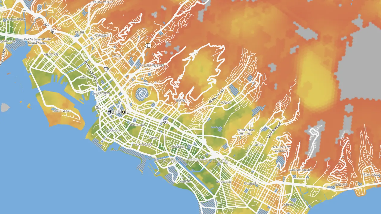 Bike Grade map of 96822, HI
