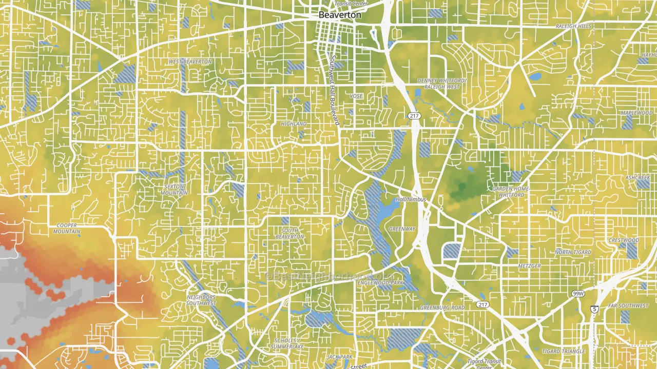 Bike Grade map of 97008, OR