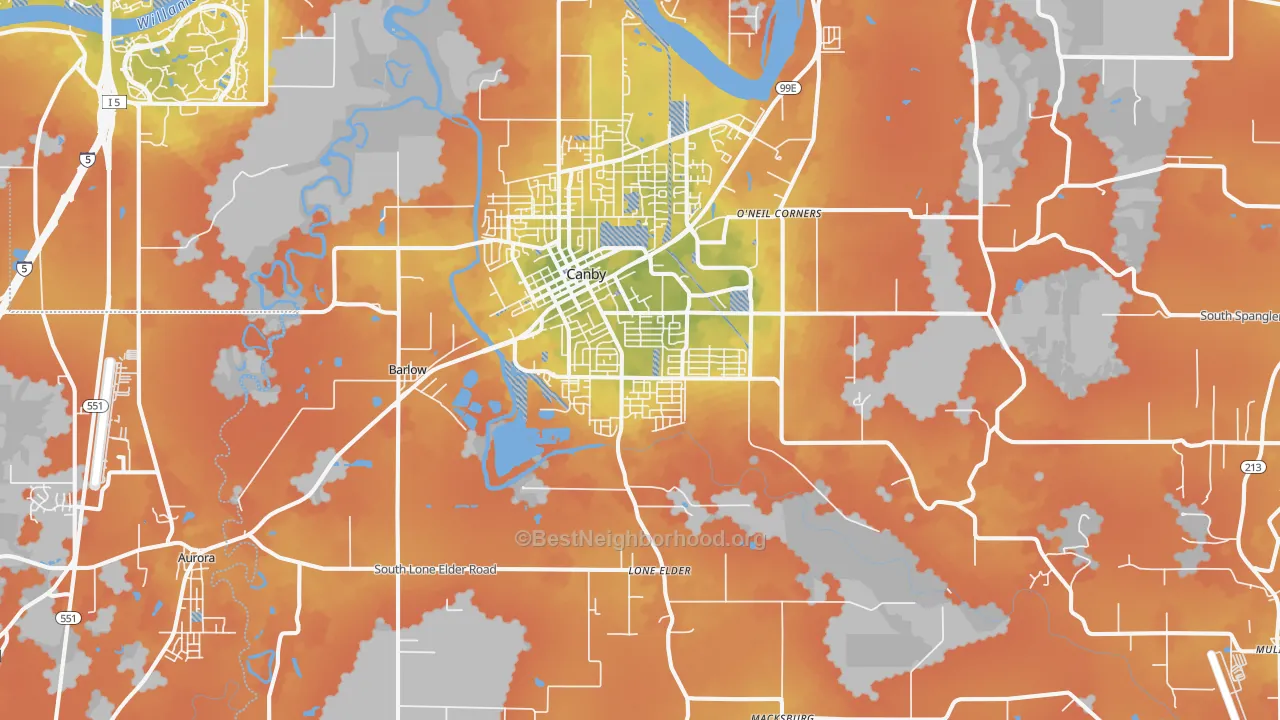 Bike Grade map of 97013, OR