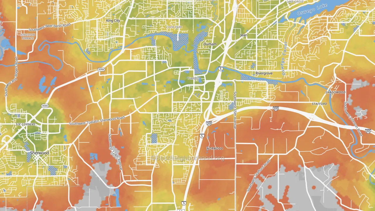Bike Grade map of 97062, OR