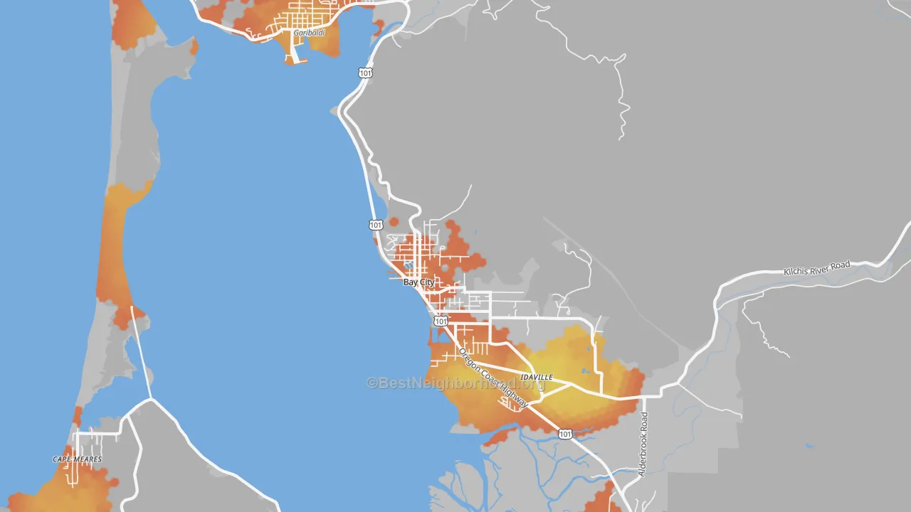 Bike Grade map of 97107, OR