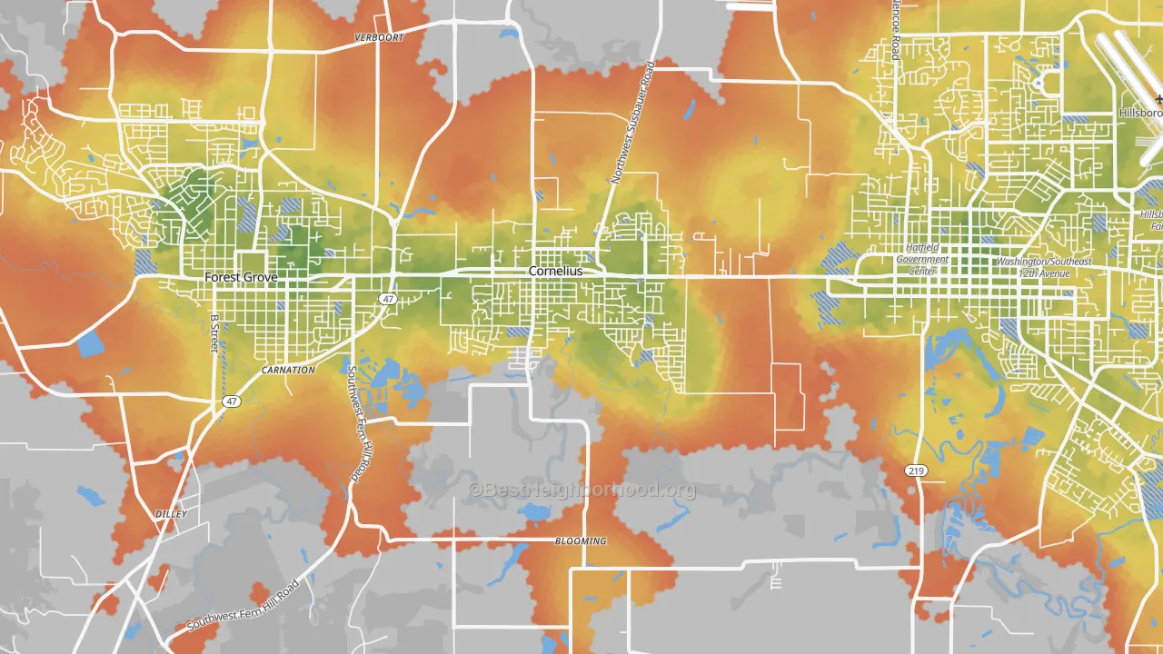 Bike Grade map of 97113, OR