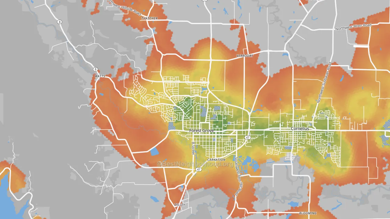 Bike Grade map of 97116, OR