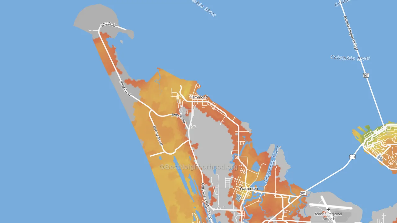 Bike Grade map of 97121, OR