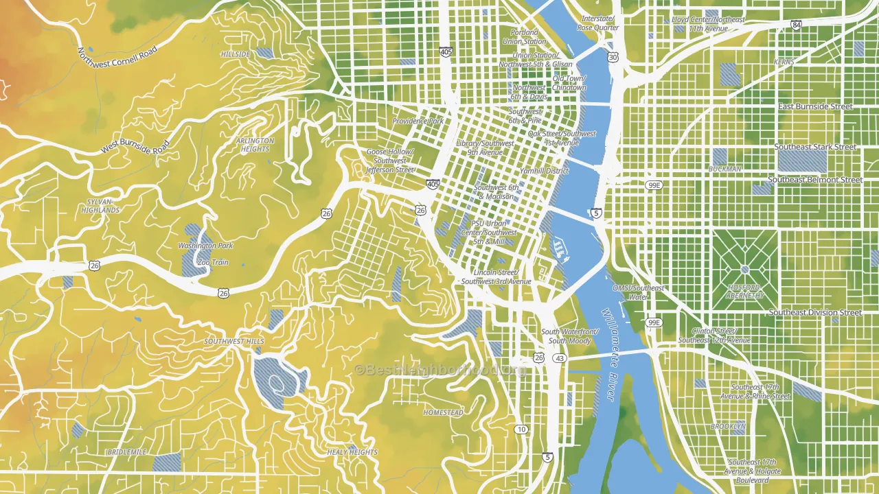 Bike Grade map of 97201, OR