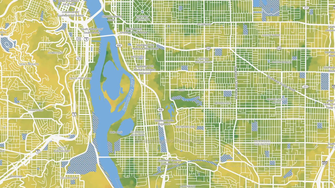 Bike Grade map of 97202, OR