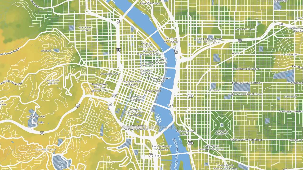 Bike Grade map of 97204, OR