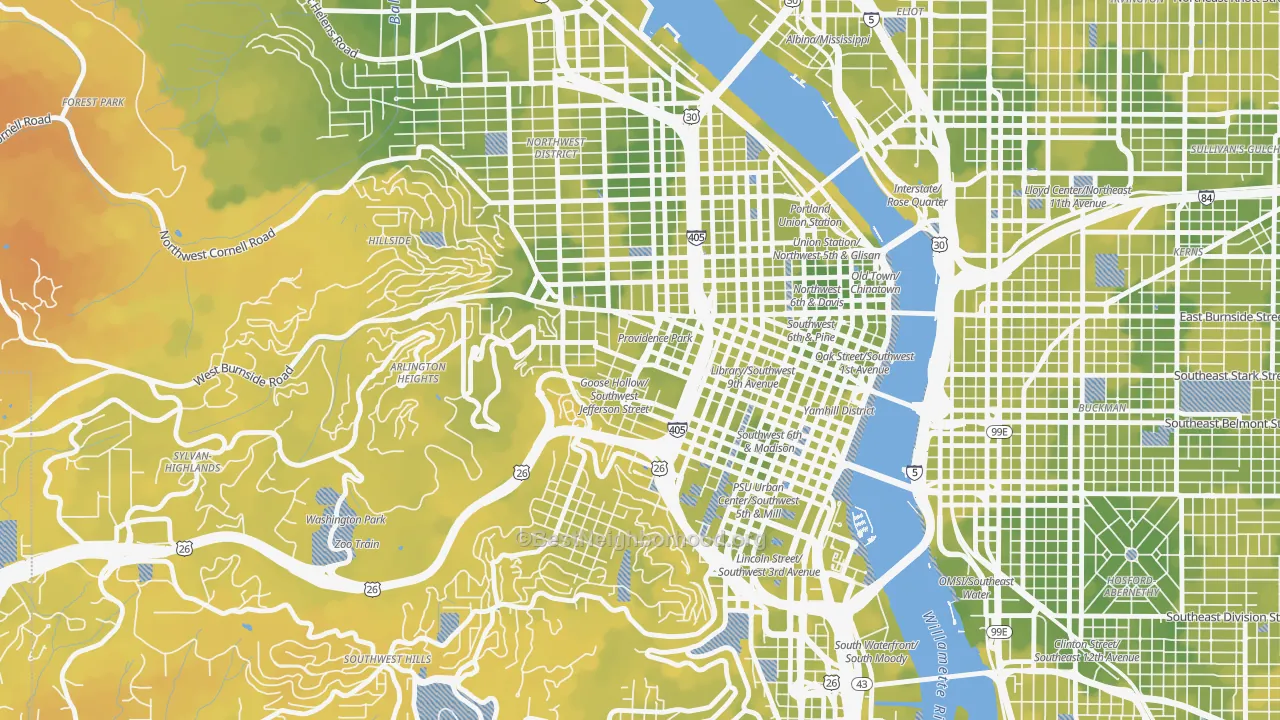 Bike Grade map of 97205, OR