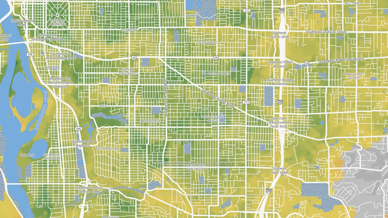 Bike Grade map of 97206, OR