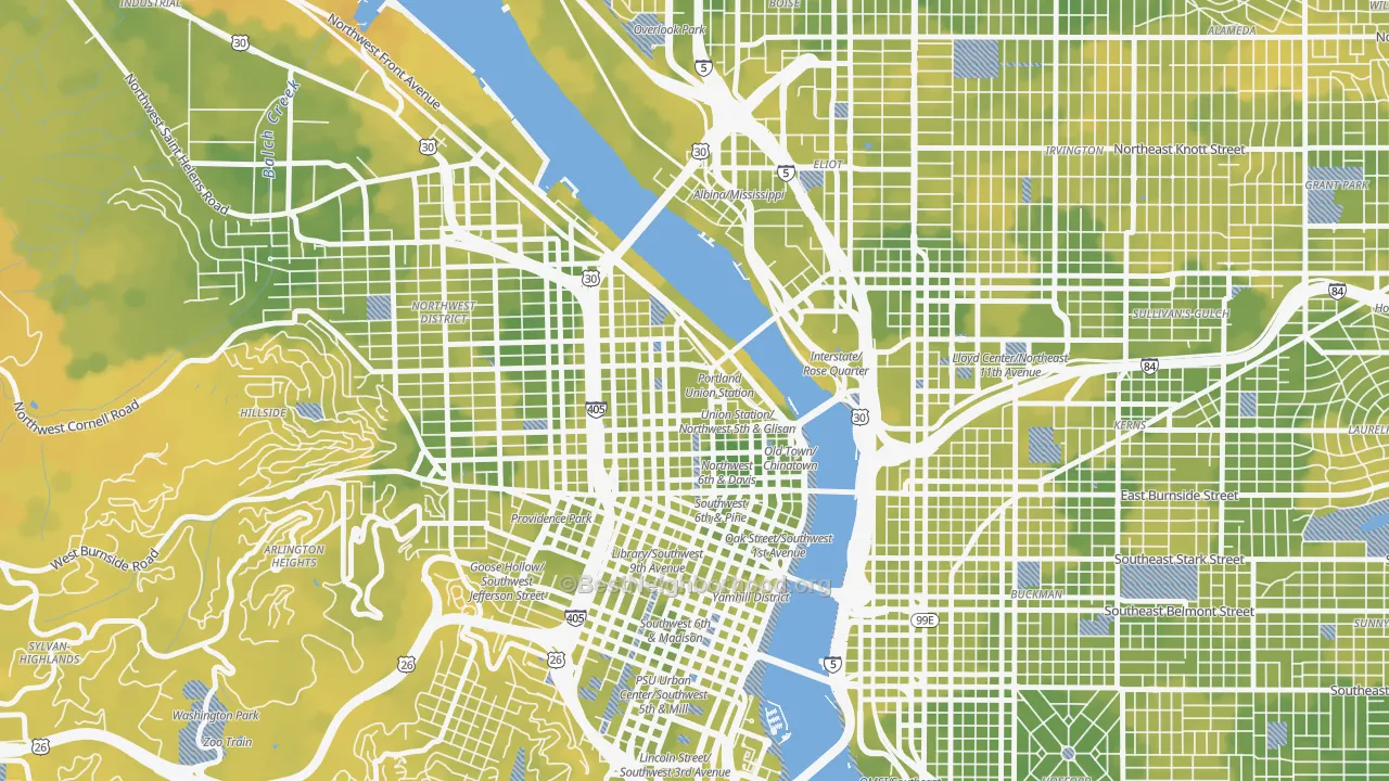 Bike Grade map of 97208, OR