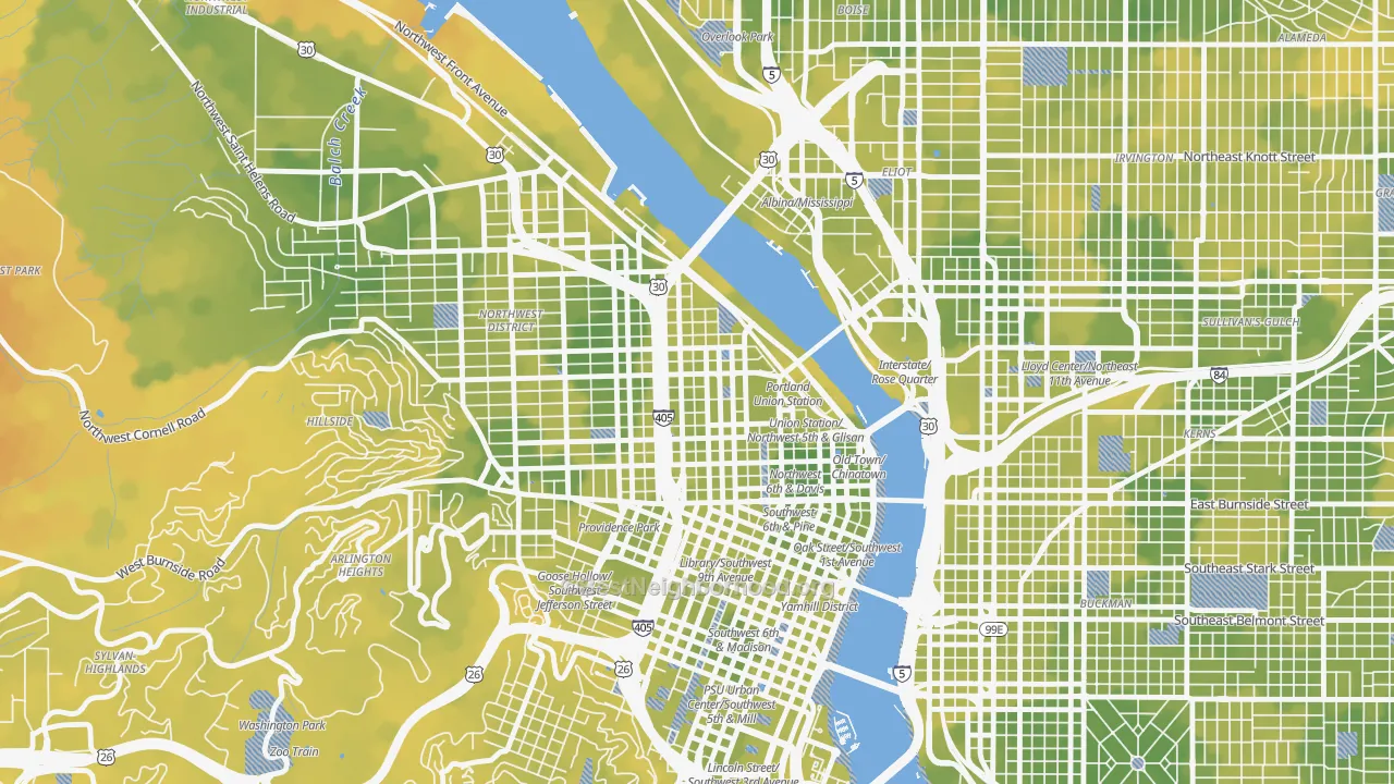 Bike Grade map of 97209, OR