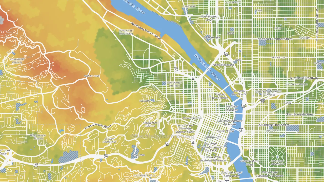 Bike Grade map of 97210, OR