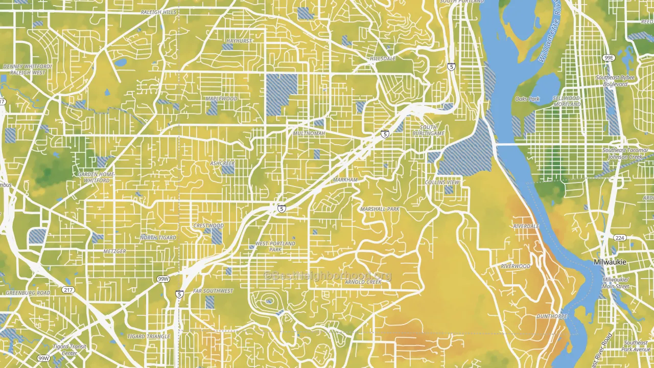 Bike Grade map of 97219, OR