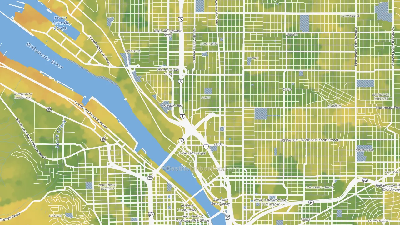 Bike Grade map of 97227, OR