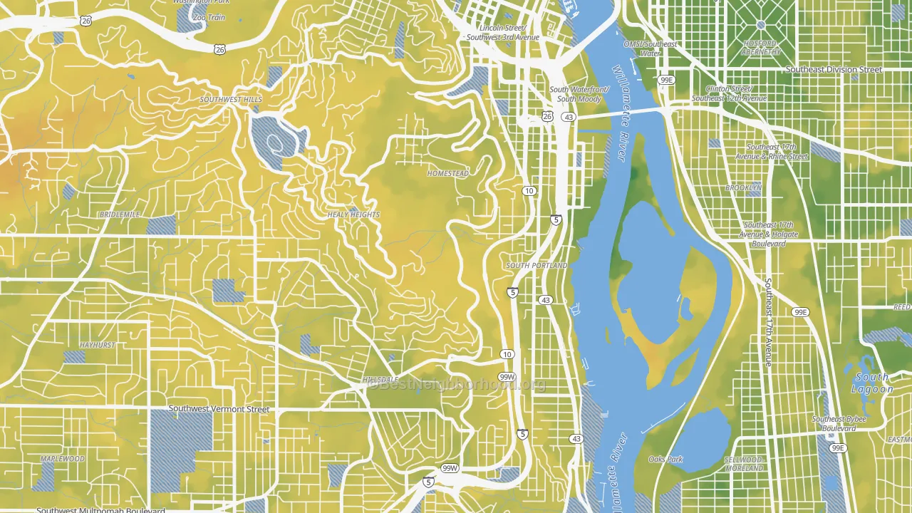 Bike Grade map of 97239, OR