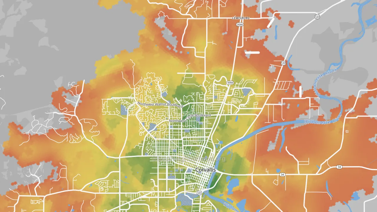 Bike Grade map of 97330, OR