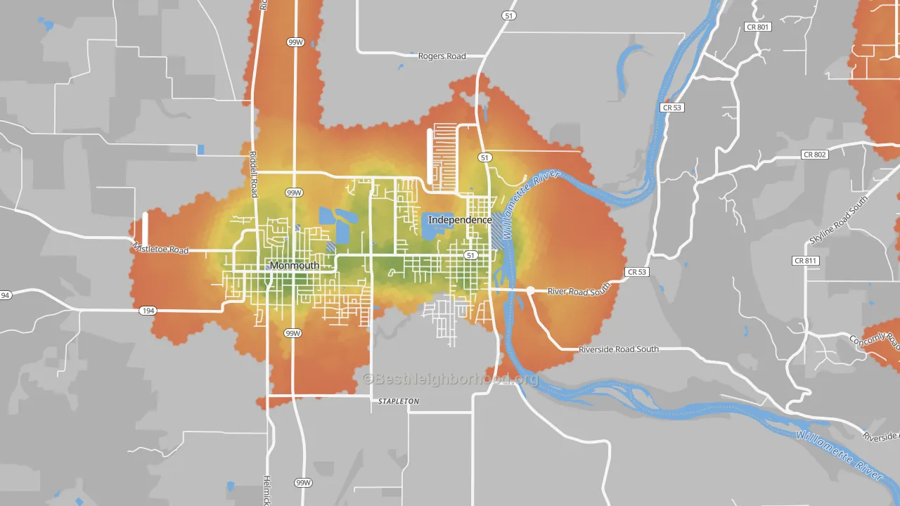 Bike Grade map of 97351, OR