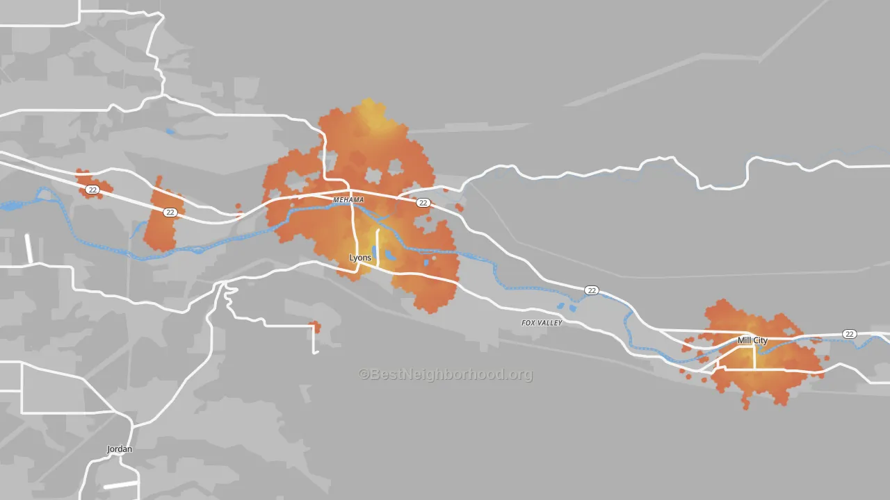 Bike Grade map of 97358, OR