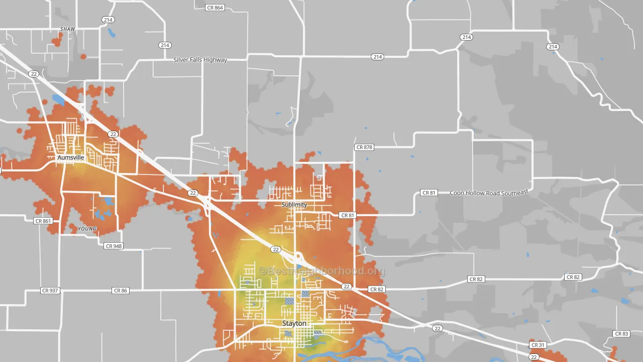Bike Grade map of 97385, OR