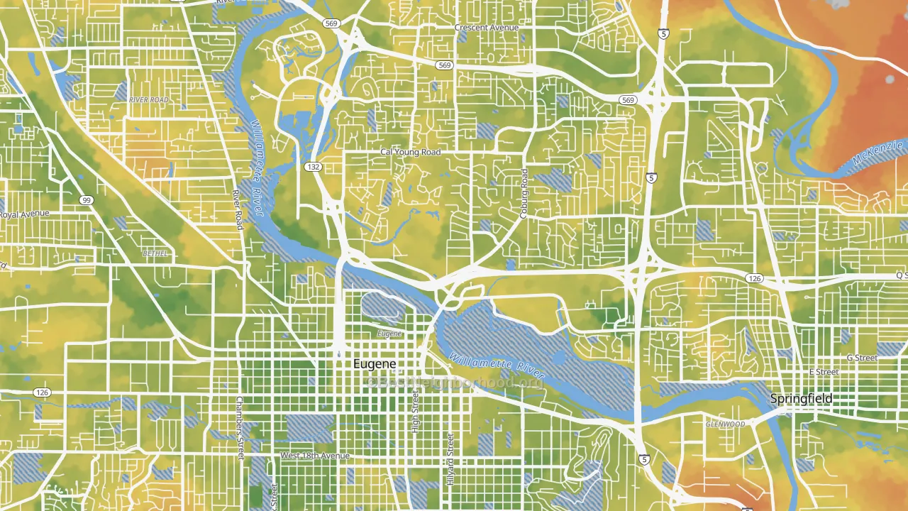 Bike Grade map of 97401, OR