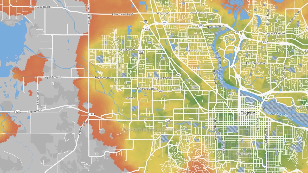 Bike Grade map of 97402, OR