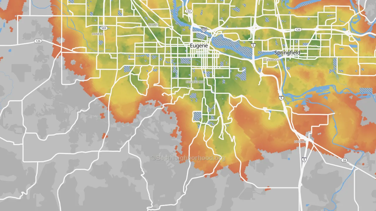 Bike Grade map of 97405, OR