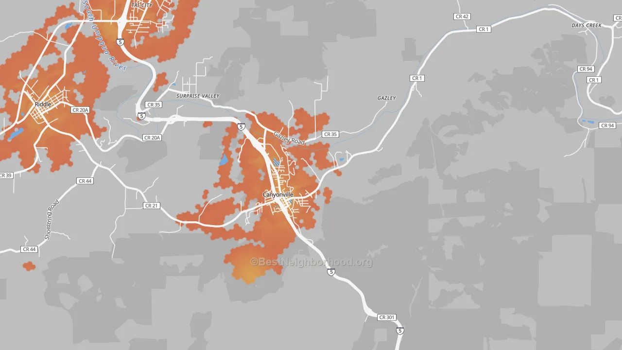 Bike Grade map of 97417, OR