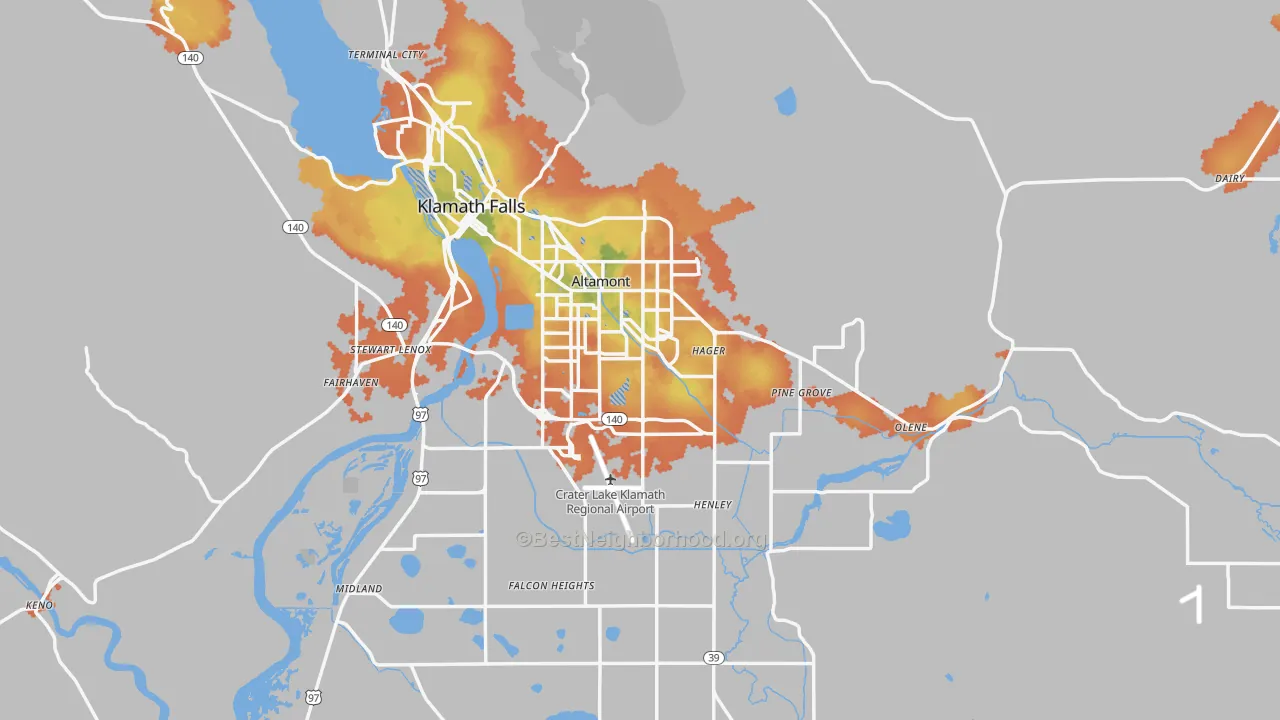 Bike Grade map of 97603, OR