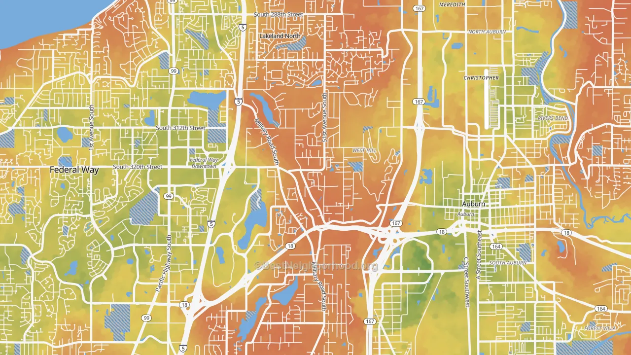 Bike Grade map of 98001, WA
