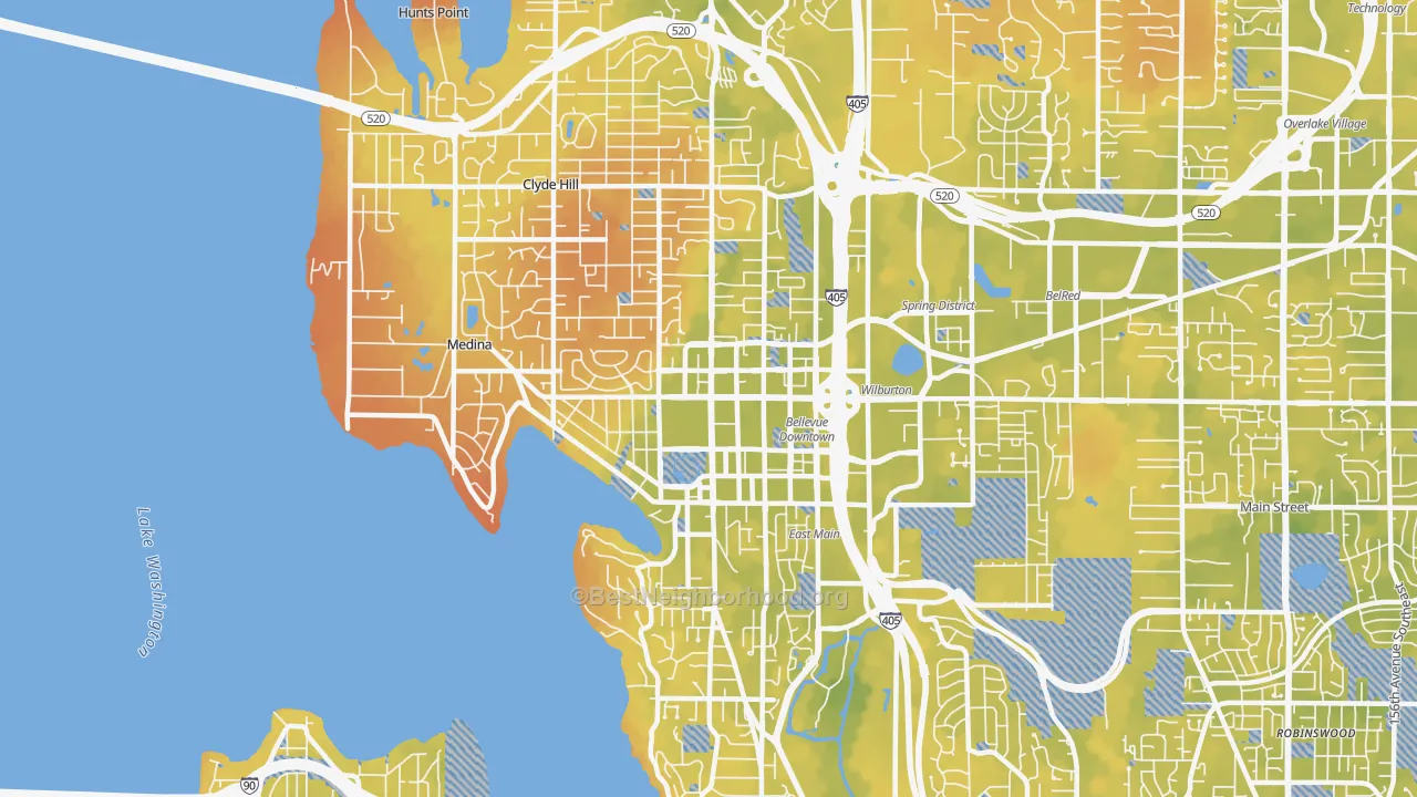 Bike Grade map of 98004, WA