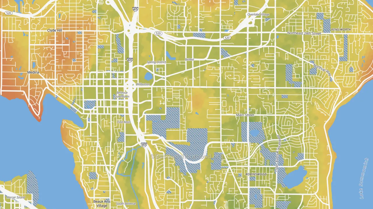 Bike Grade map of 98005, WA