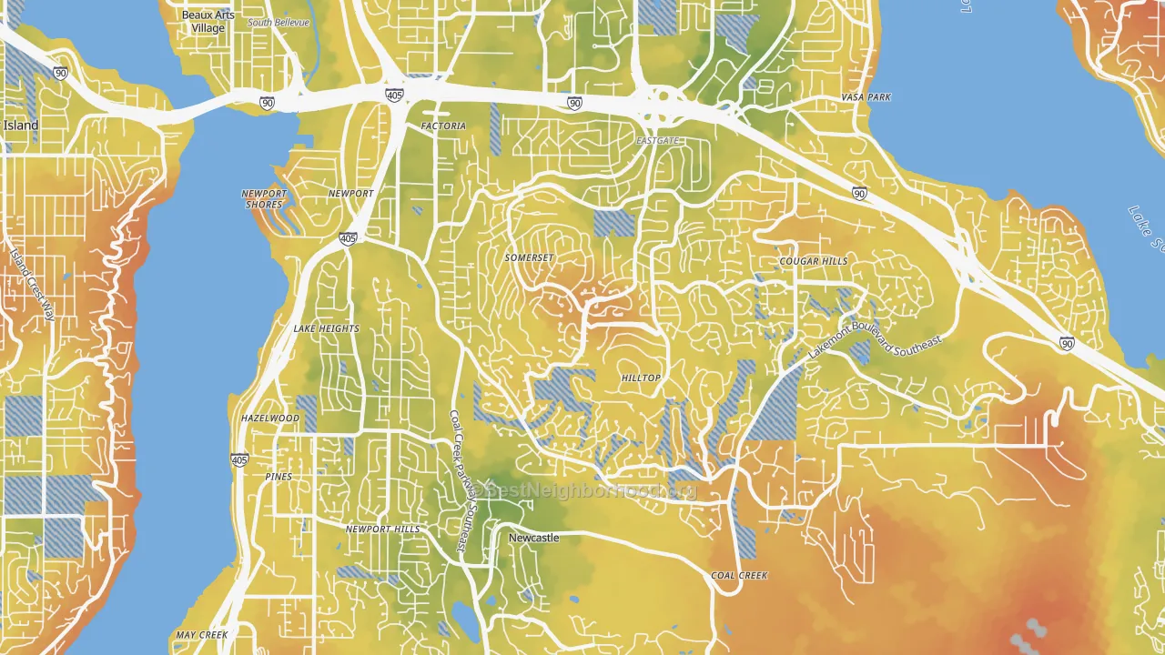 Bike Grade map of 98006, WA