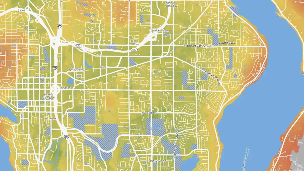 Bike Grade map of 98007, WA