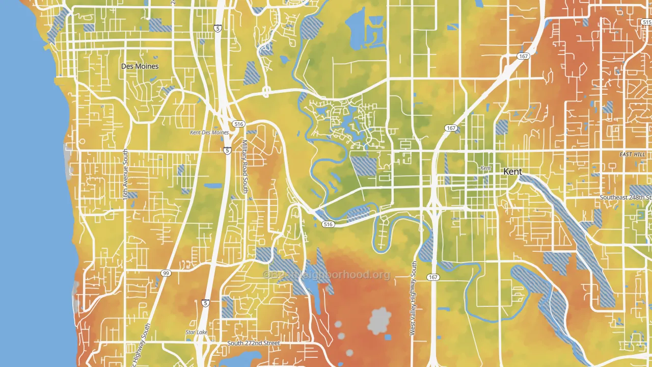 Bike Grade map of 98032, WA