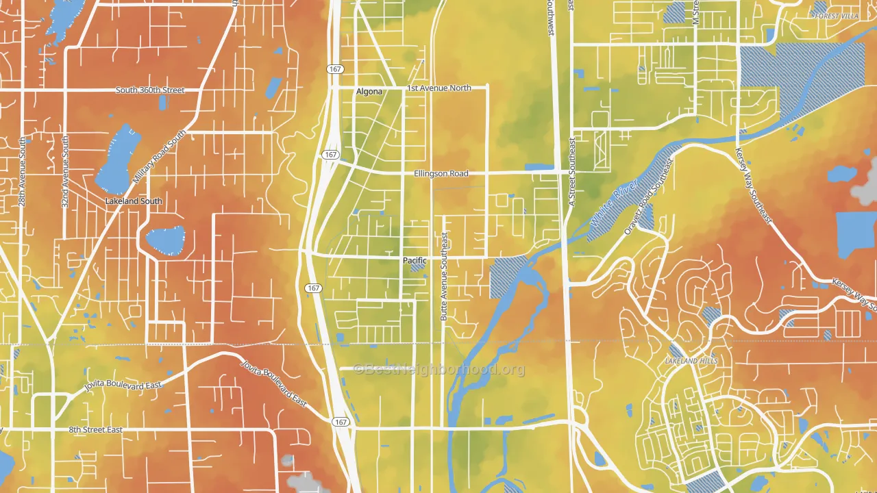 Bike Grade map of 98047, WA