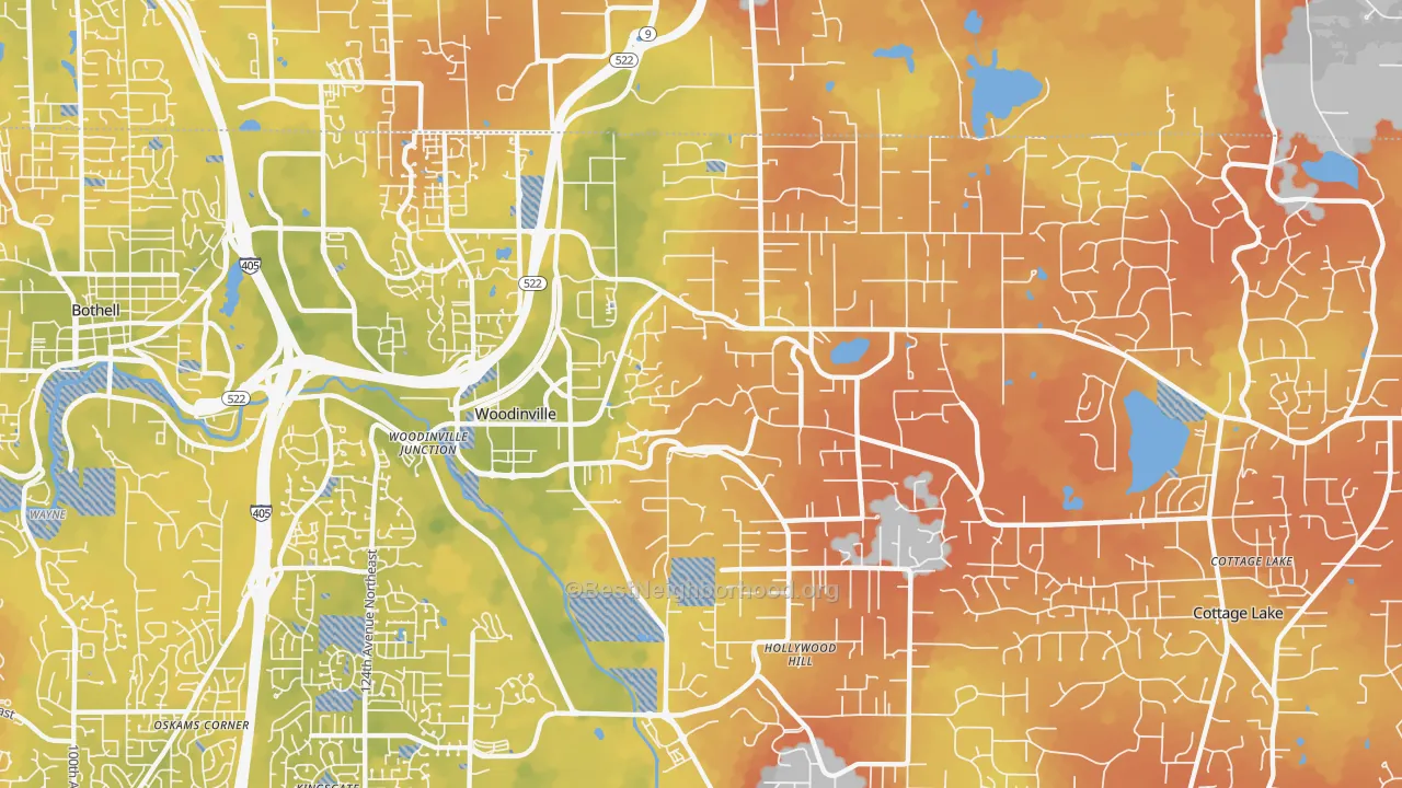 Bike Grade map of 98072, WA