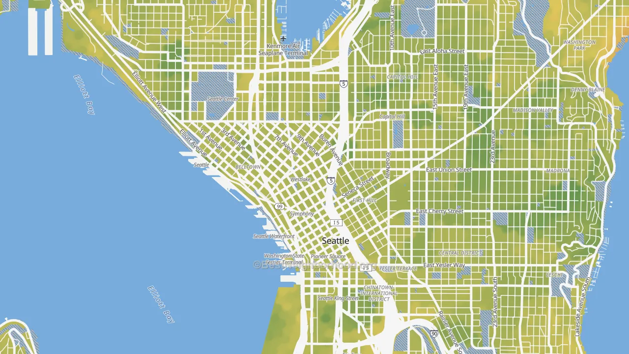 Bike Grade map of 98101, WA