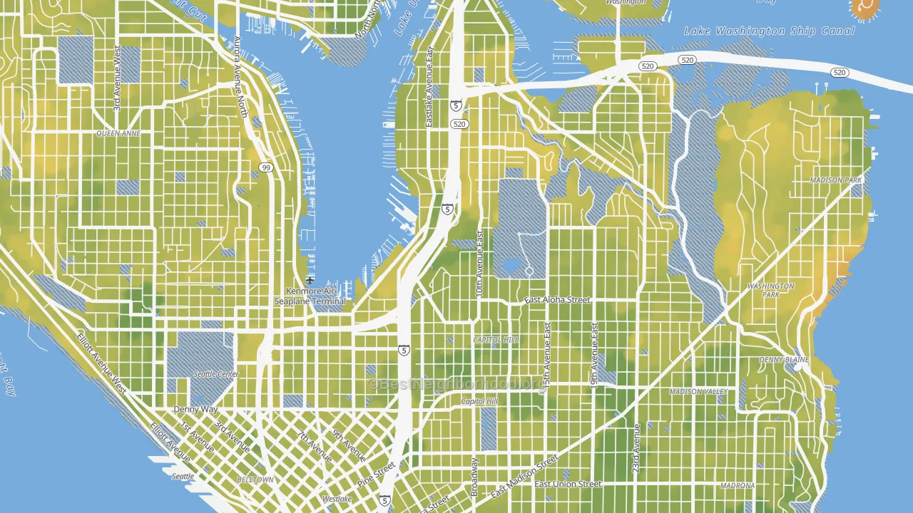 Bike Grade map of 98102, WA