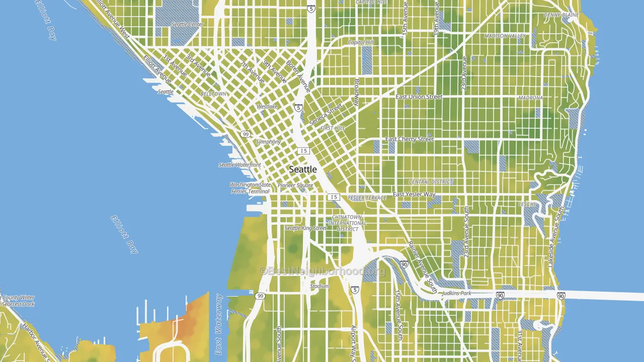 Bike Grade map of 98104, WA