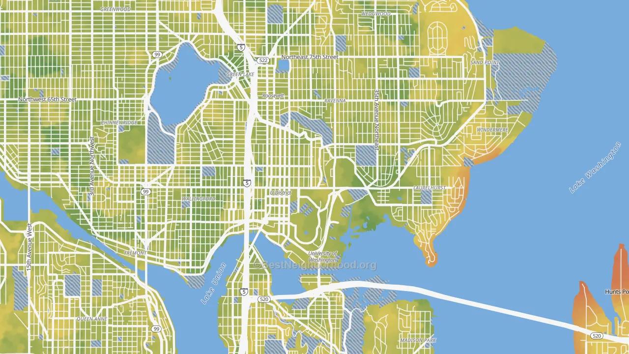 Bike Grade map of 98105, WA