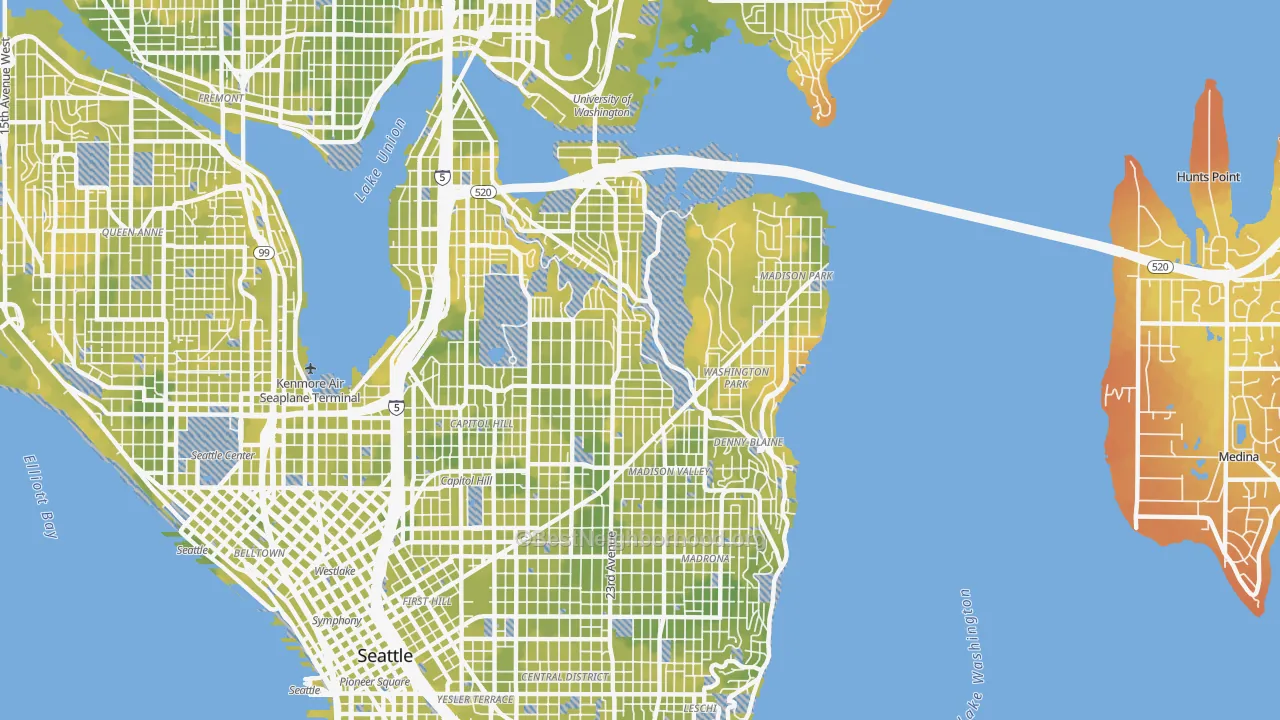 Bike Grade map of 98112, WA
