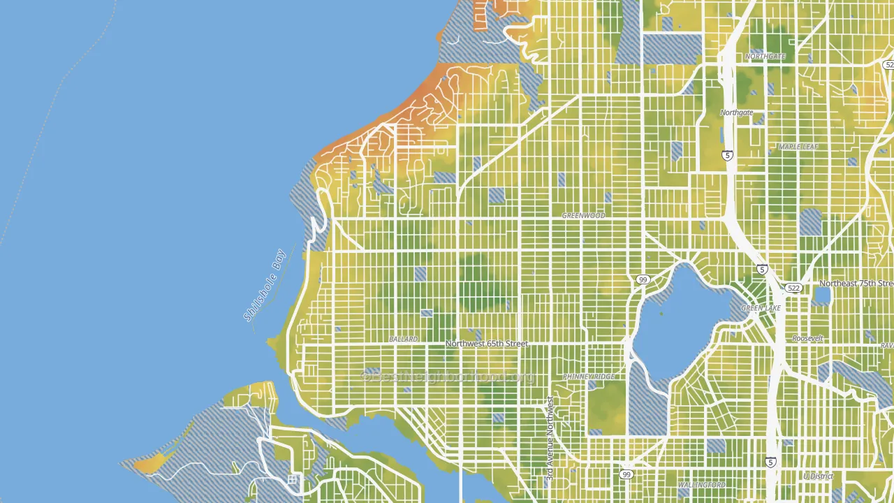 Bike Grade map of 98117, WA