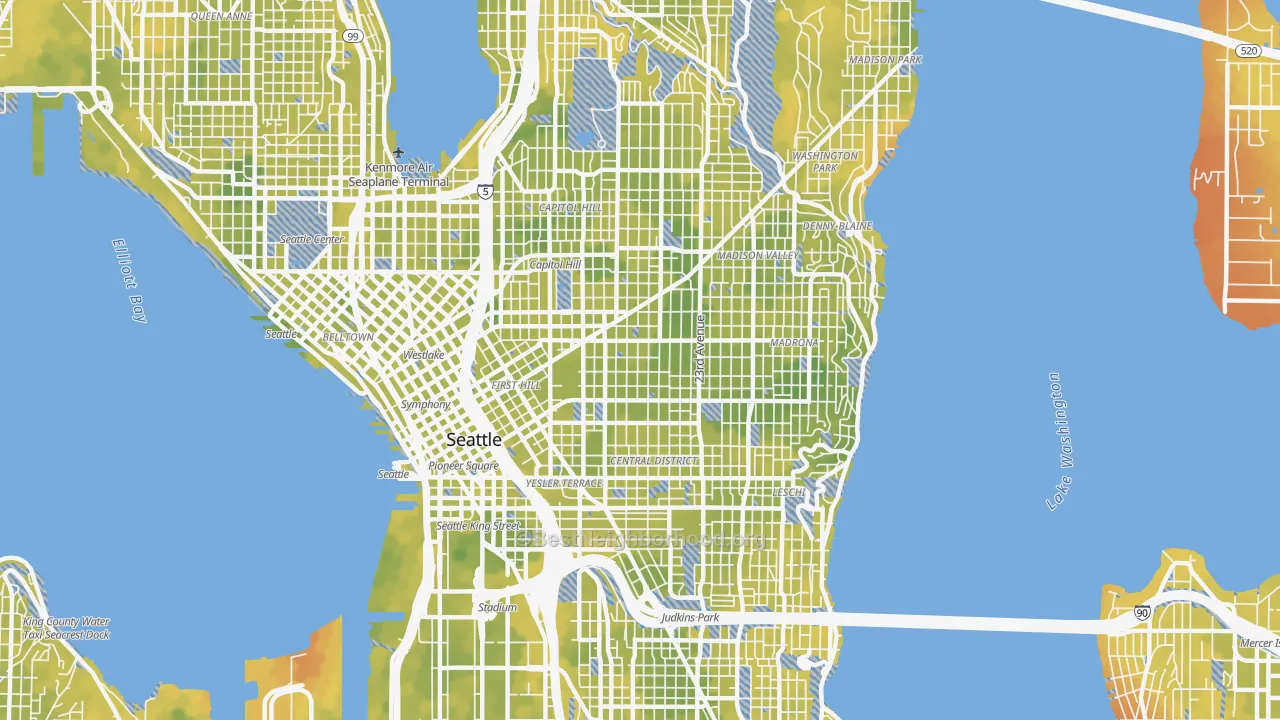 Bike Grade map of 98122, WA