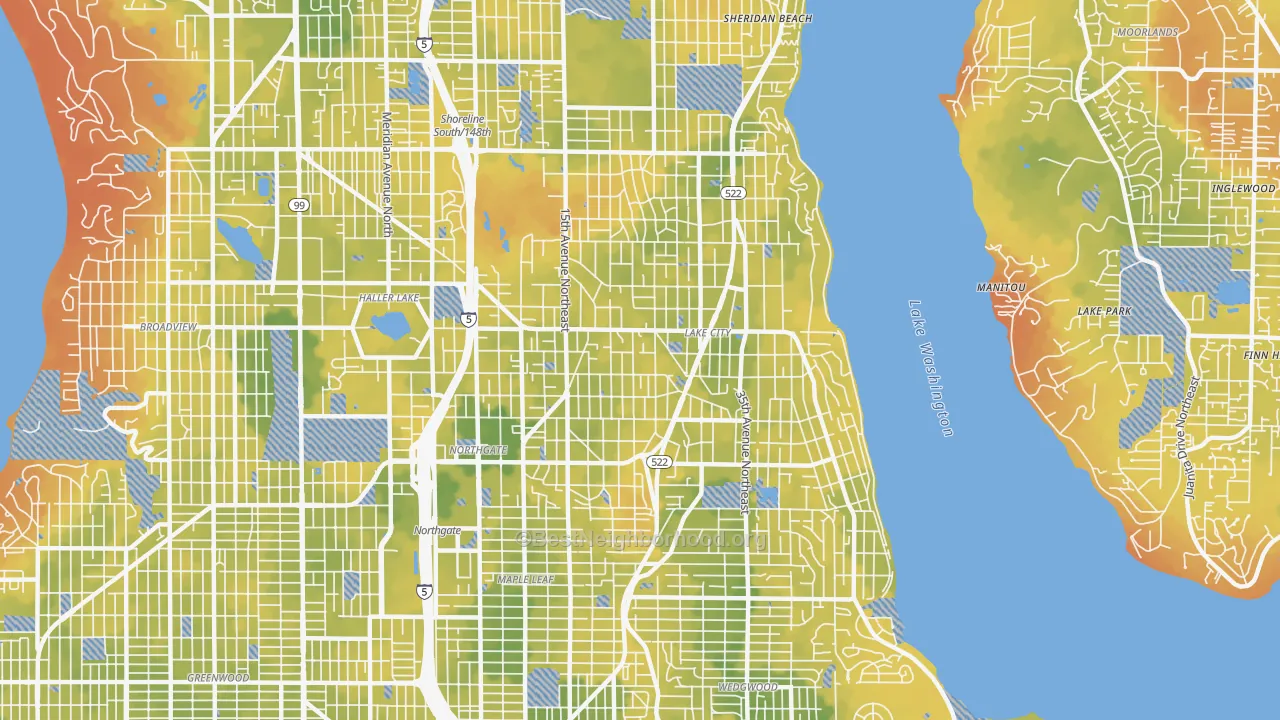 Bike Grade map of 98125, WA