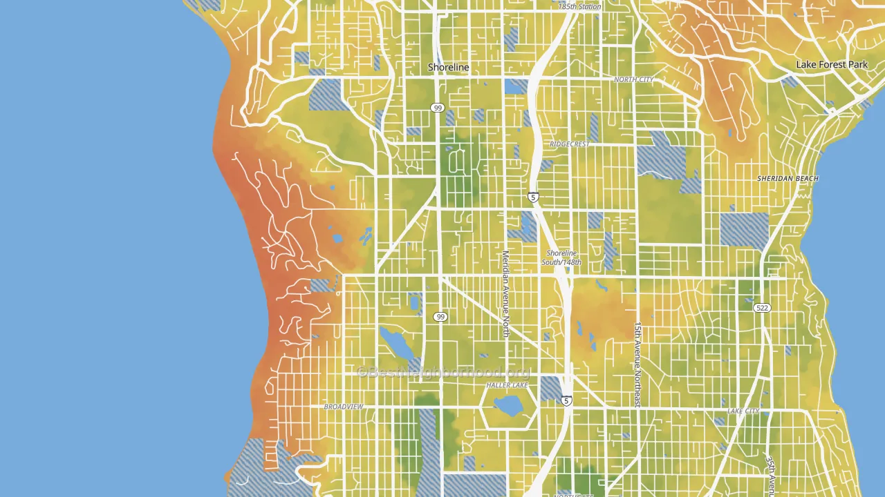 Bike Grade map of 98133, WA